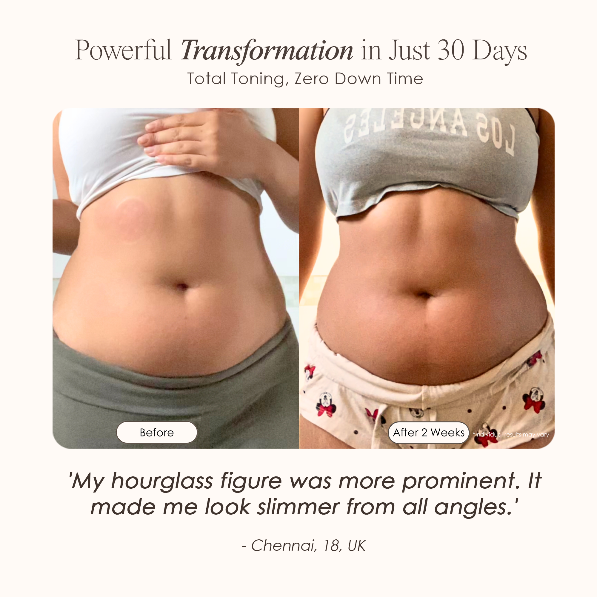 visible results after 4 weeks of using the body sculpting device